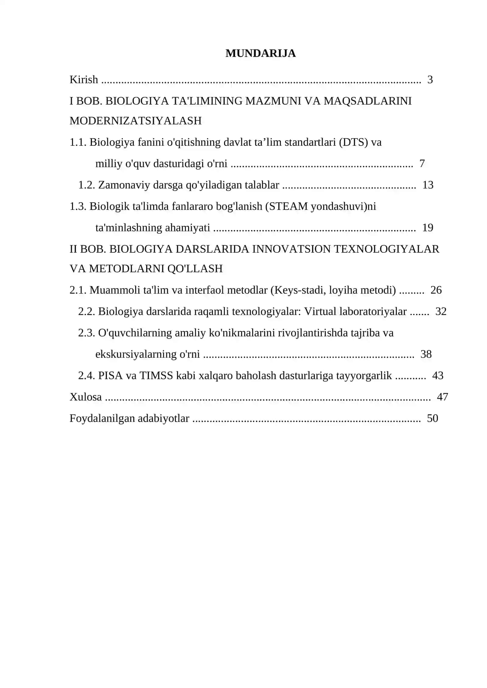 BIYOLOGIYA FANINI O'QITISHGA QO'YILADIGAN ZAMONAVIY TALABLAR 2