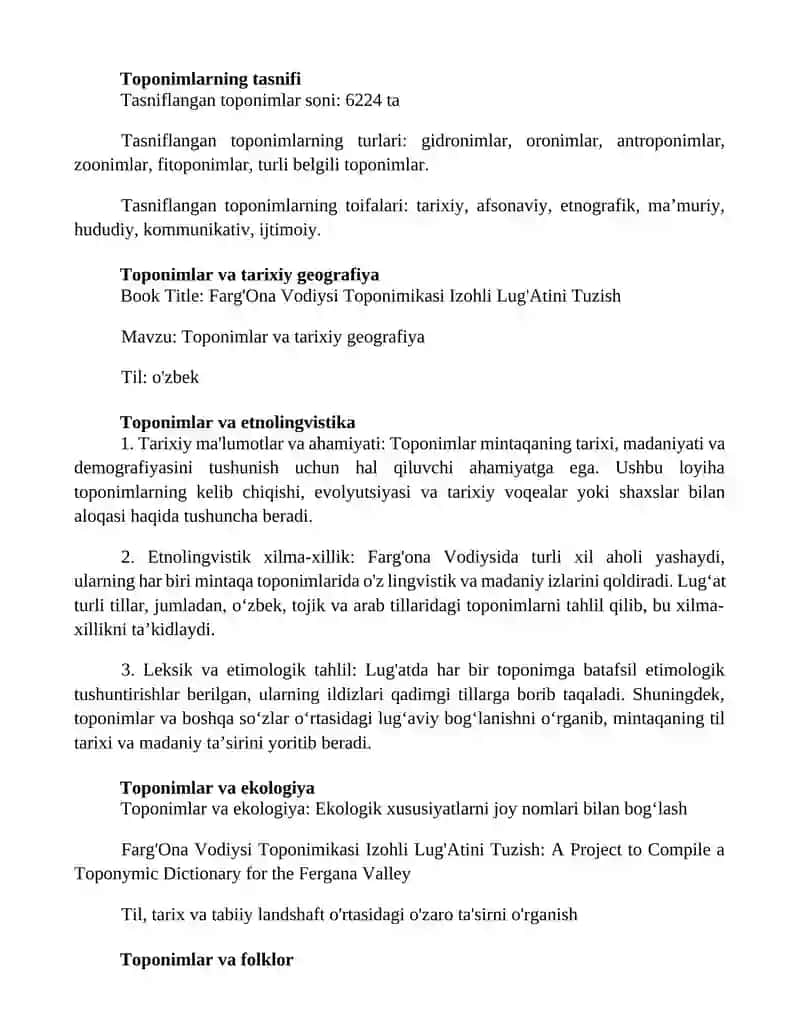 Farg'Ona Vodiysi Toponimikasi Izohli Lug'Atini Tuzish 2