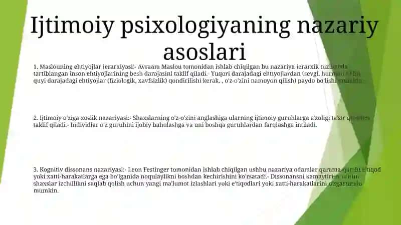 Sotsial Psixalogiyaning Asosiy Yònalishlari Haqida Taqdimot 2
