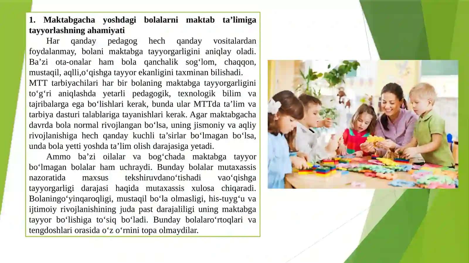 Maktabgacha yoshdagi bolalarni maktab ta'limiga tayyorlash 2