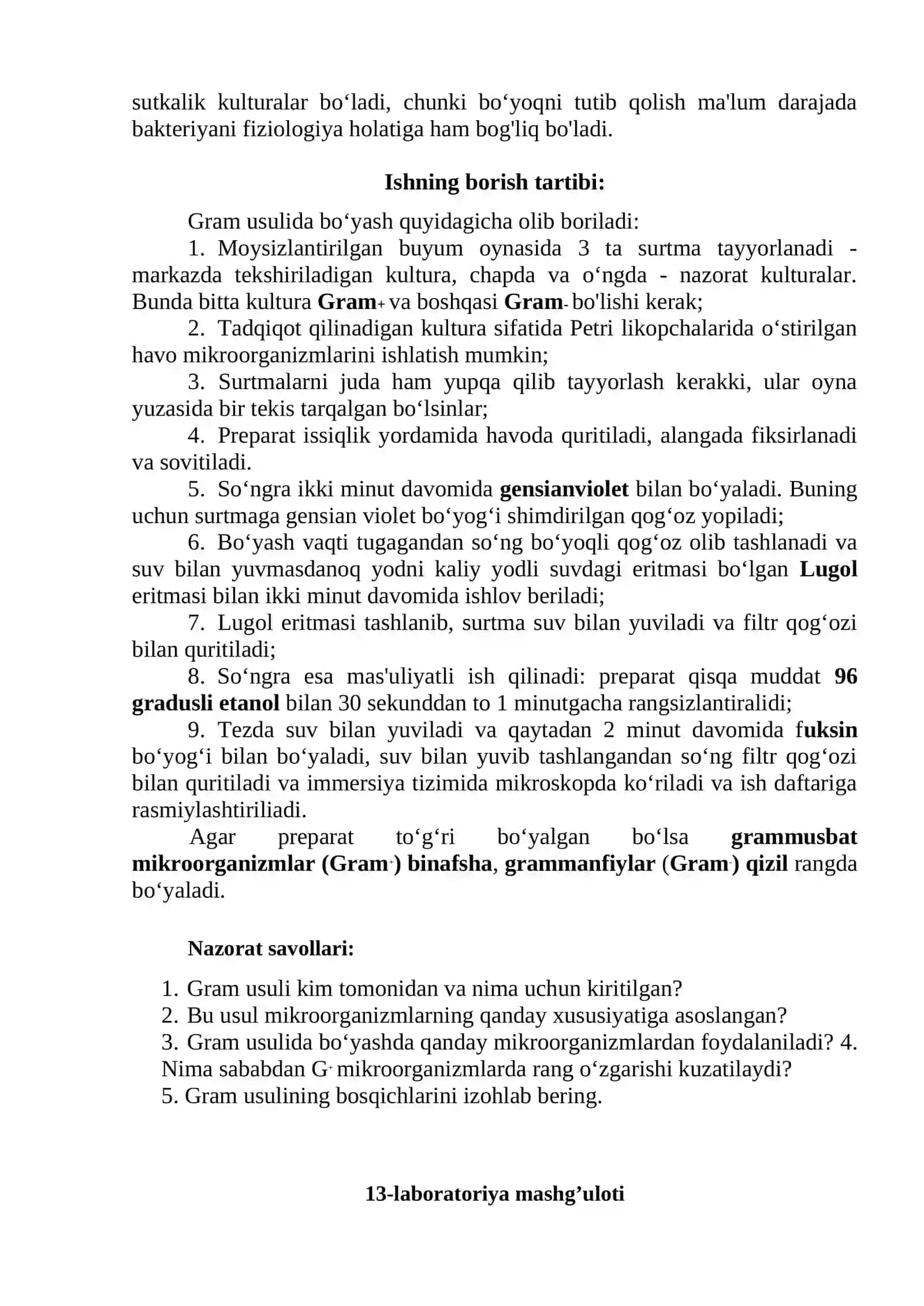 Mikroorganilarini Gram usulida bo‘yash orqali identifikatsiya qilish 2