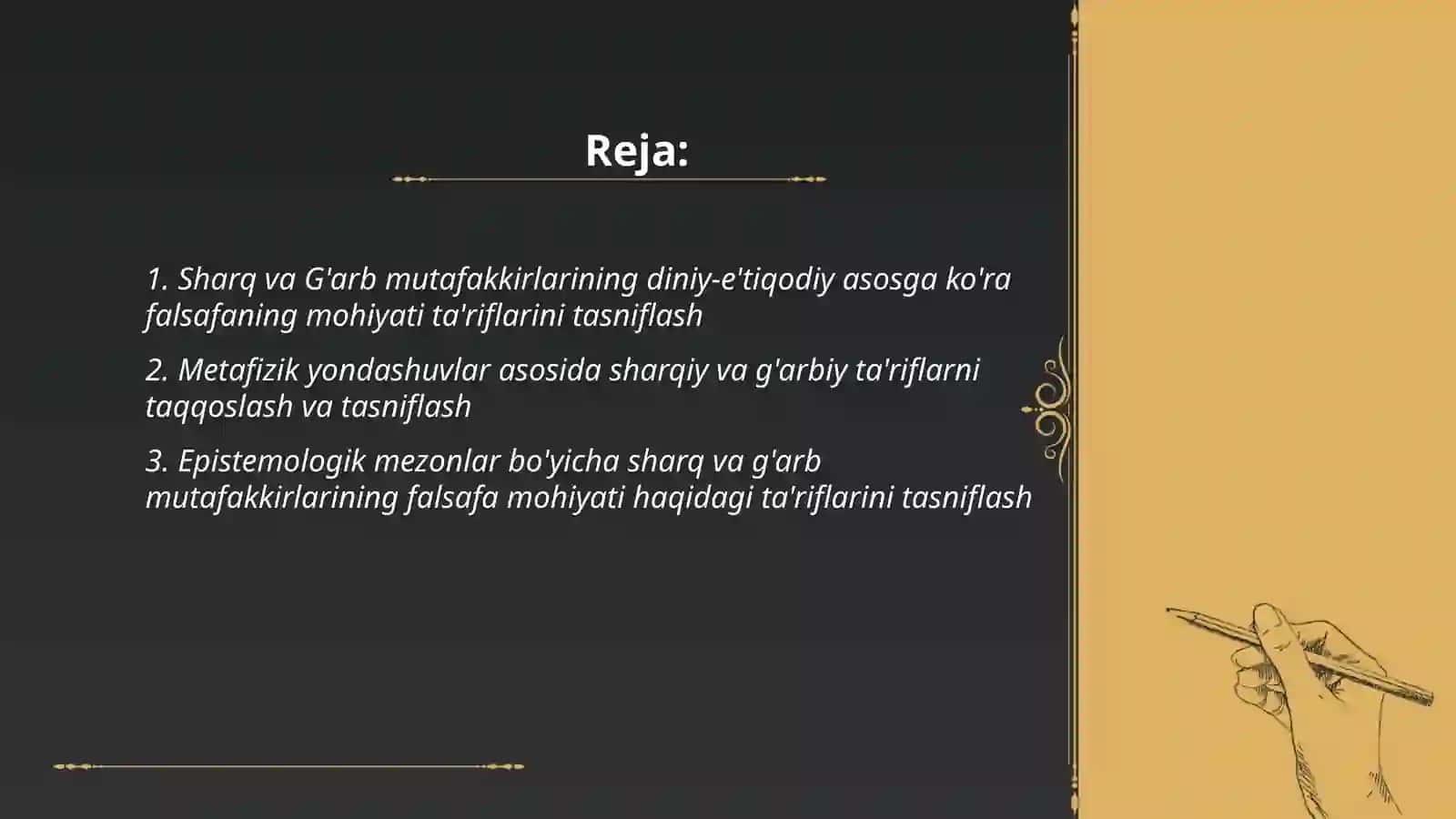 Falsafaning mohiyatiga oid sharq va g'arb mutafakkirlari ta'riflarini tasniflash 2
