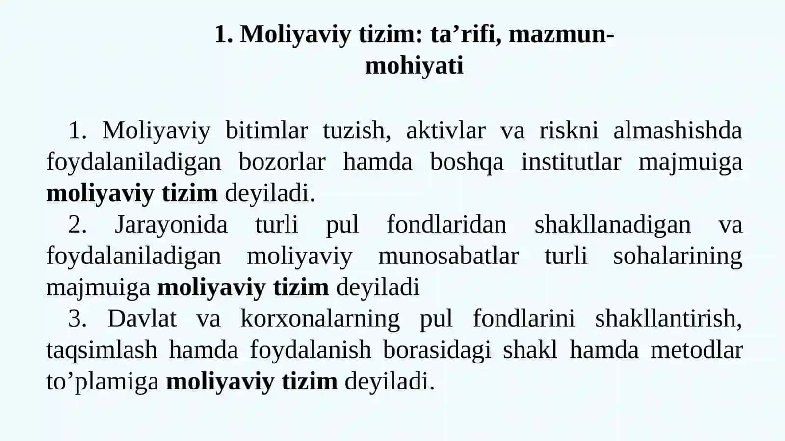 Moliyaviy oqimlar , Moliyaviy tizim: ta’rifi, mazmun-mohiyati 2
