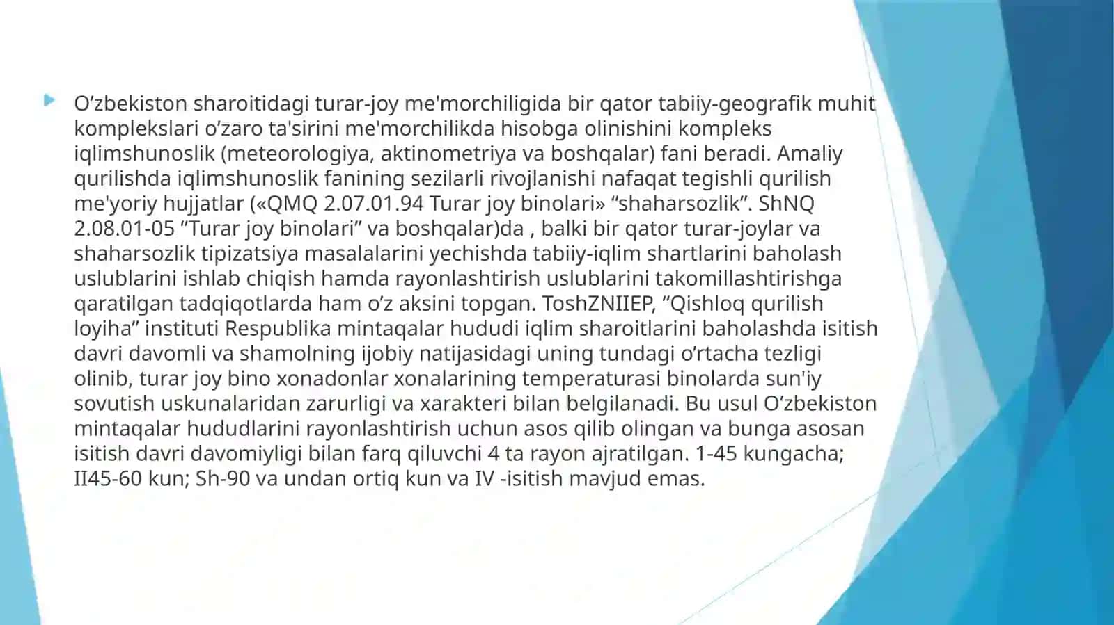 Loyihalash uchun iqlimiy vafizikaviy geologik ma’lumotlar 2