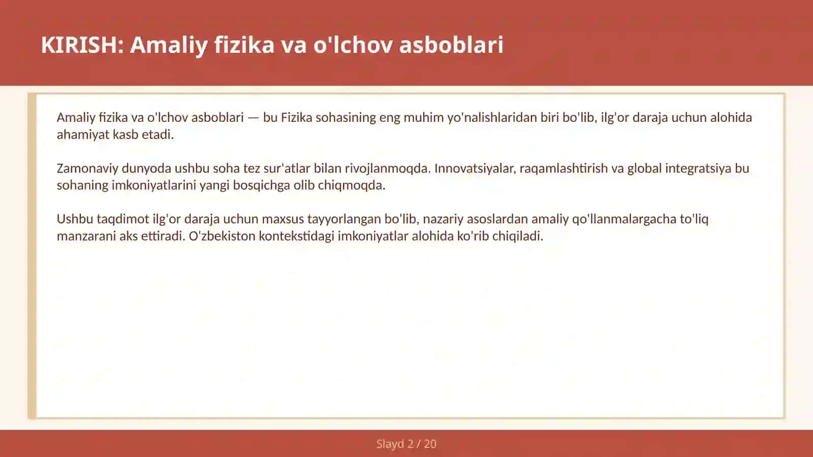 Amaliy fizika va o'lchov asboblari 2