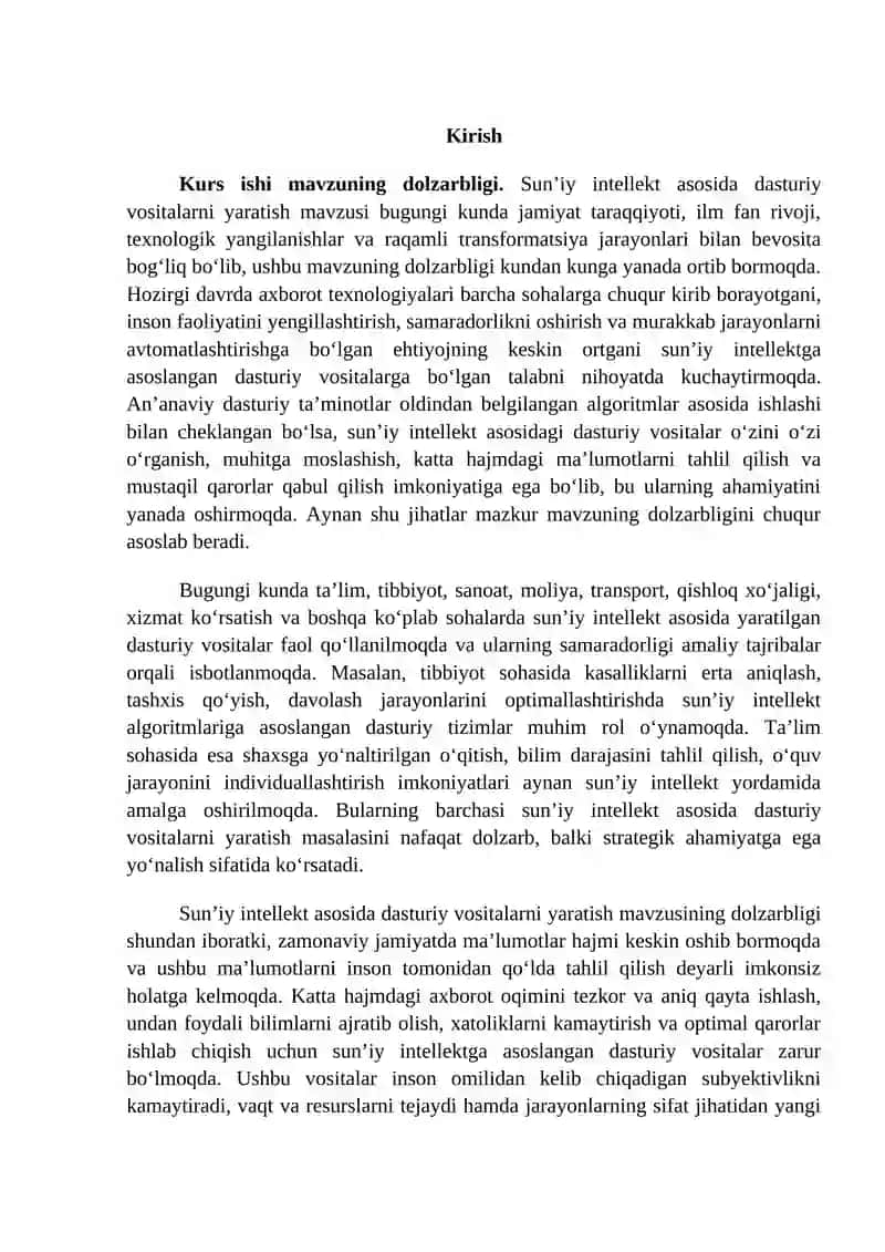 Sun’iy intellekt asosida dasturiy vositalarni yaratish 2