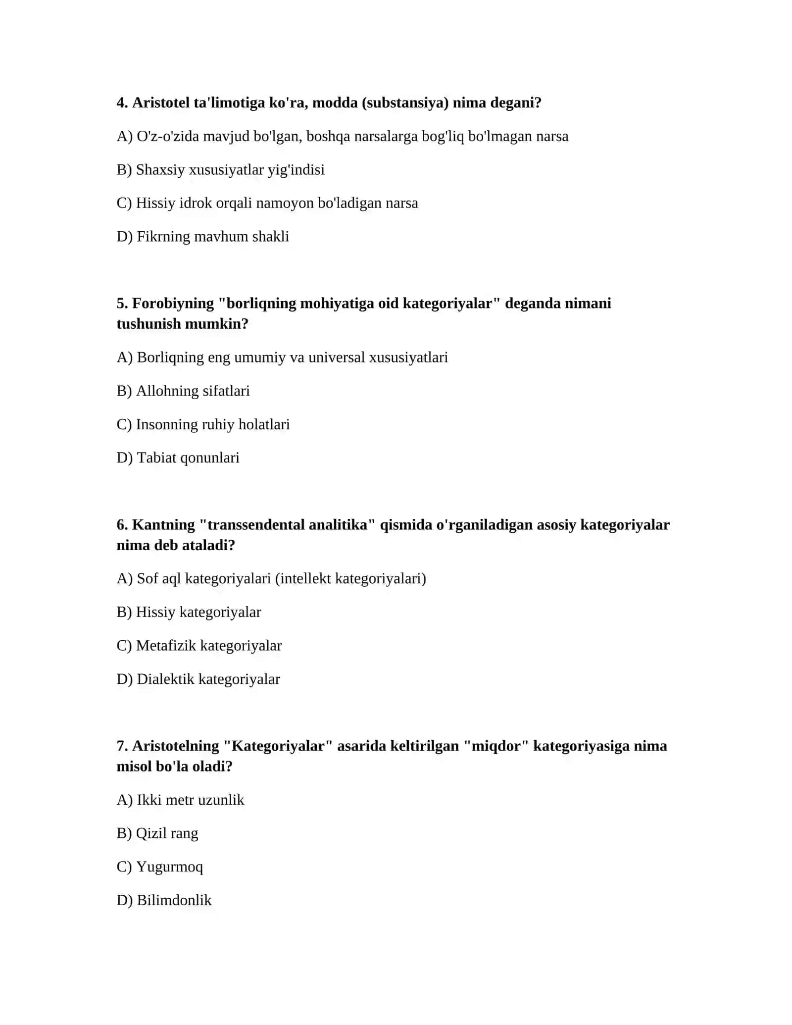 Aristotel, Forobiy va Kant ontologiyasida kategoriyalarning tasnifi 2