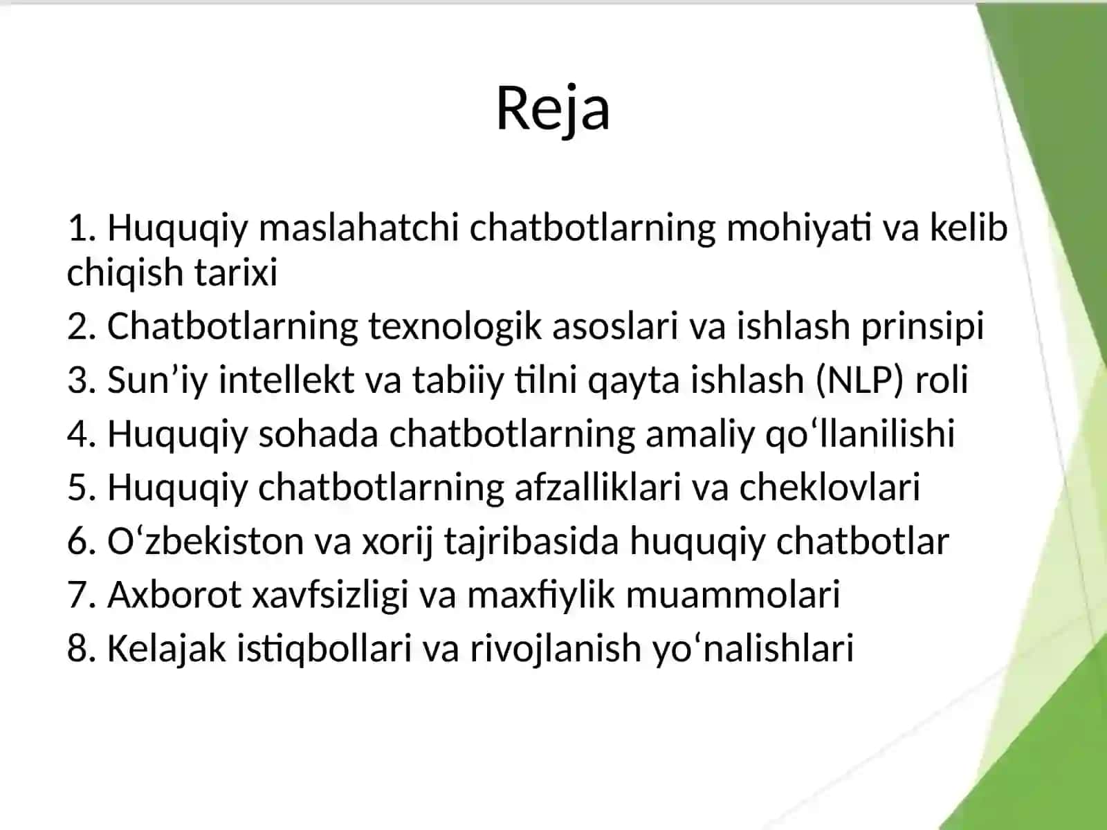Huquqiy maslahatchi chatbotlar va ularning imkoniyatlari 2