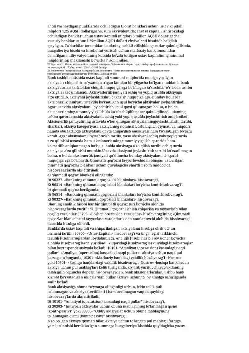 Banklarda ustav kapitalini shakllantirish va ularni hisobga olish 2