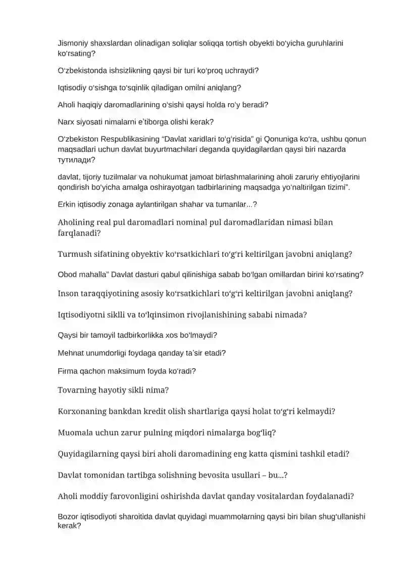 Iqtisodiyot ARGOS test savollari 2
