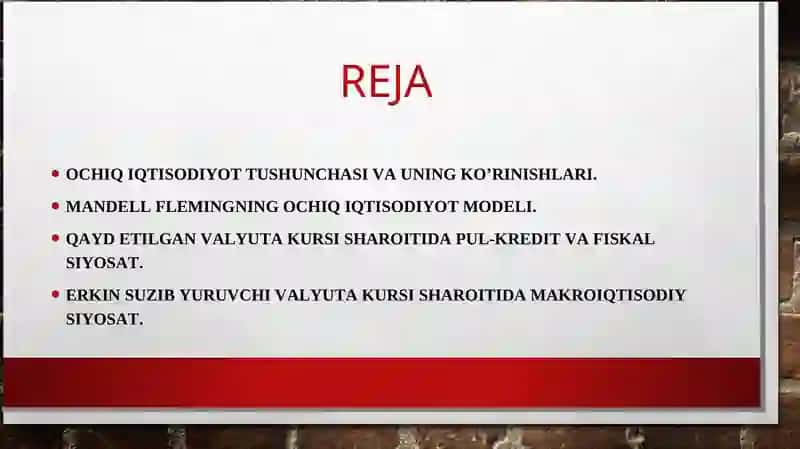 Ochiq iqtisodiyotda makroiqtisodiy siyosat. Mandell fleming modeli 2
