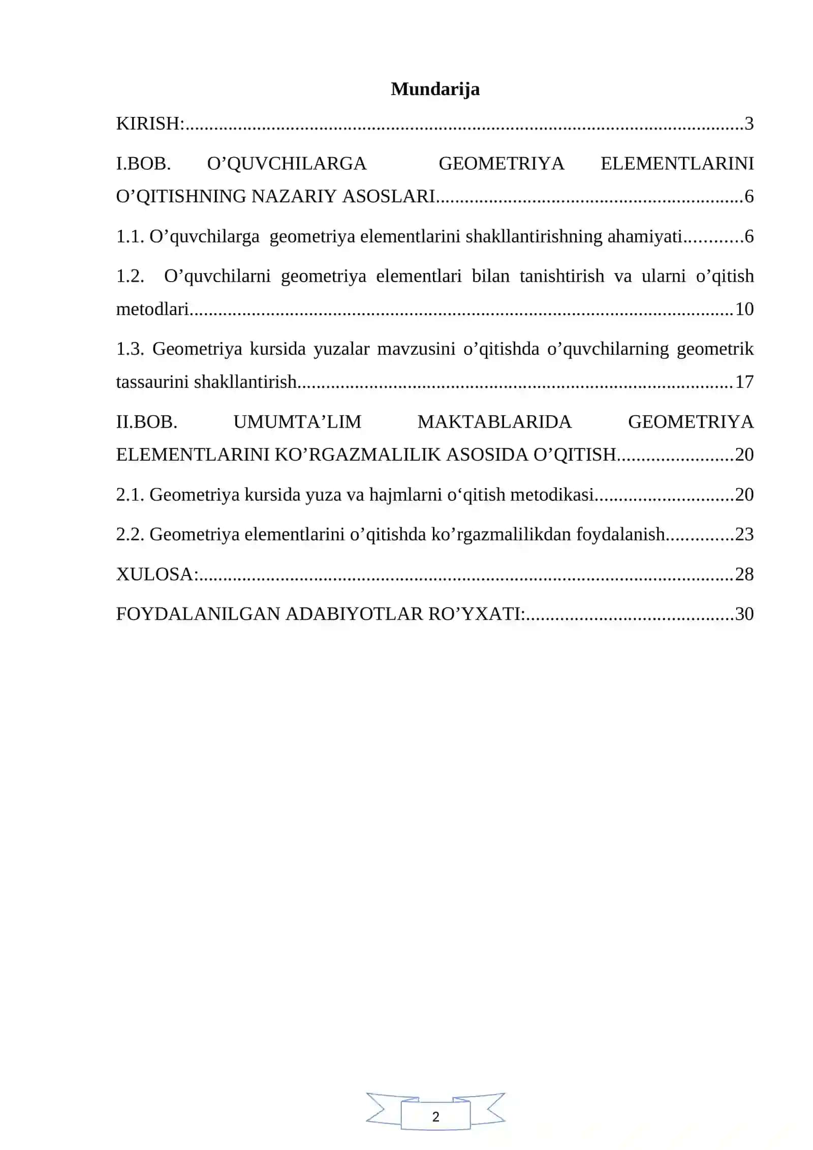 Umumtaʼlim maktab geometriya kursida yuza tushunchasini kiritish metodikasi 2