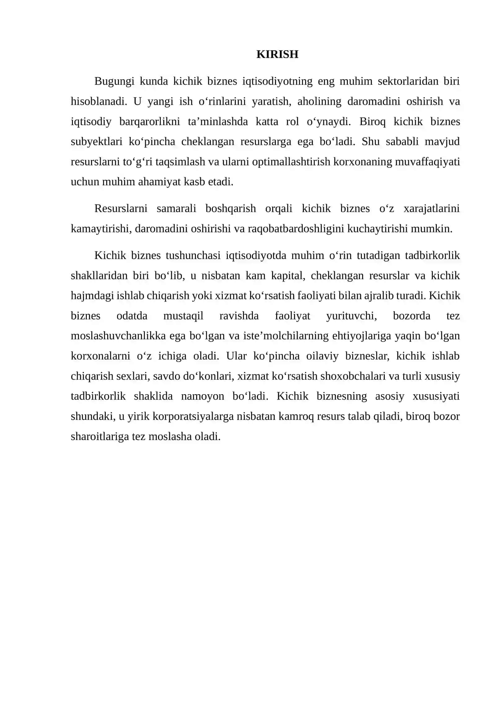 KICHIK BIZNESDA RESURSLARNI SAMARALI TAQSIMLASH VA OPTIMALLASHTIRISH 2