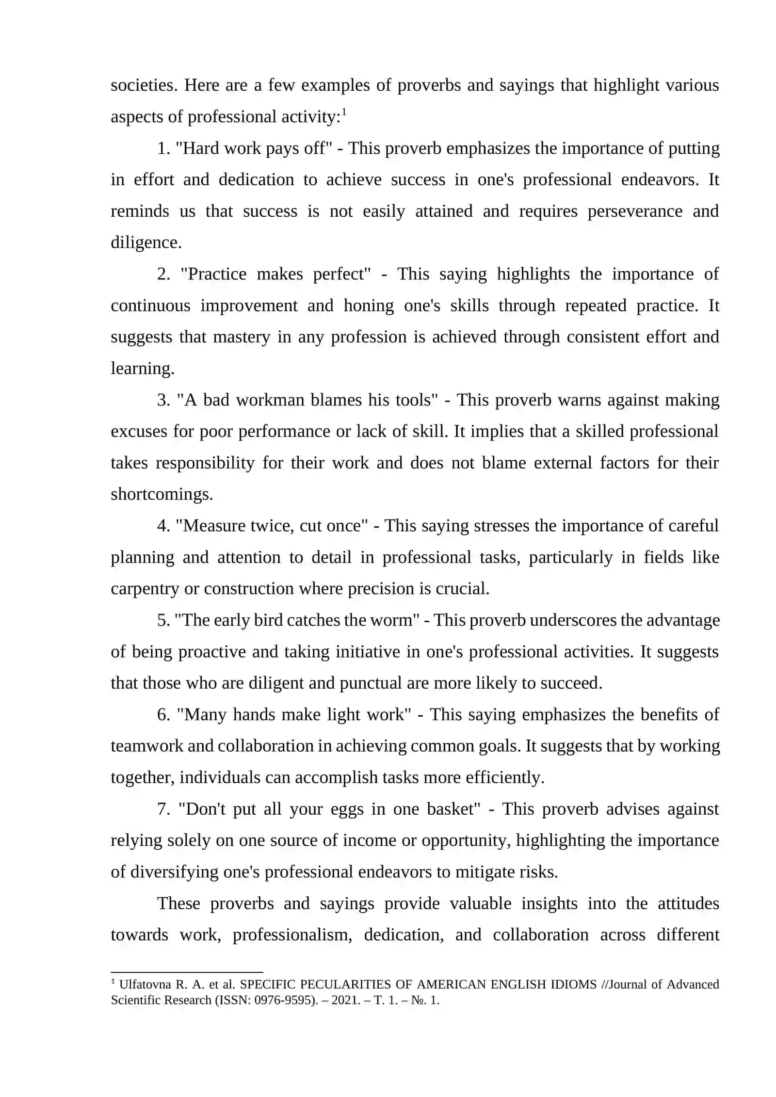EXPRESSION OF PROFESSIONAL ACTIVITY IN PROVERBS AND SAYINGS 2