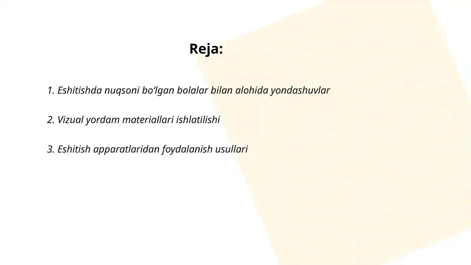 Eshitishda nuqsoni boʻlgan bolalar dars oʻqitishni tashkil etishda asosiy shakl sifatida 2
