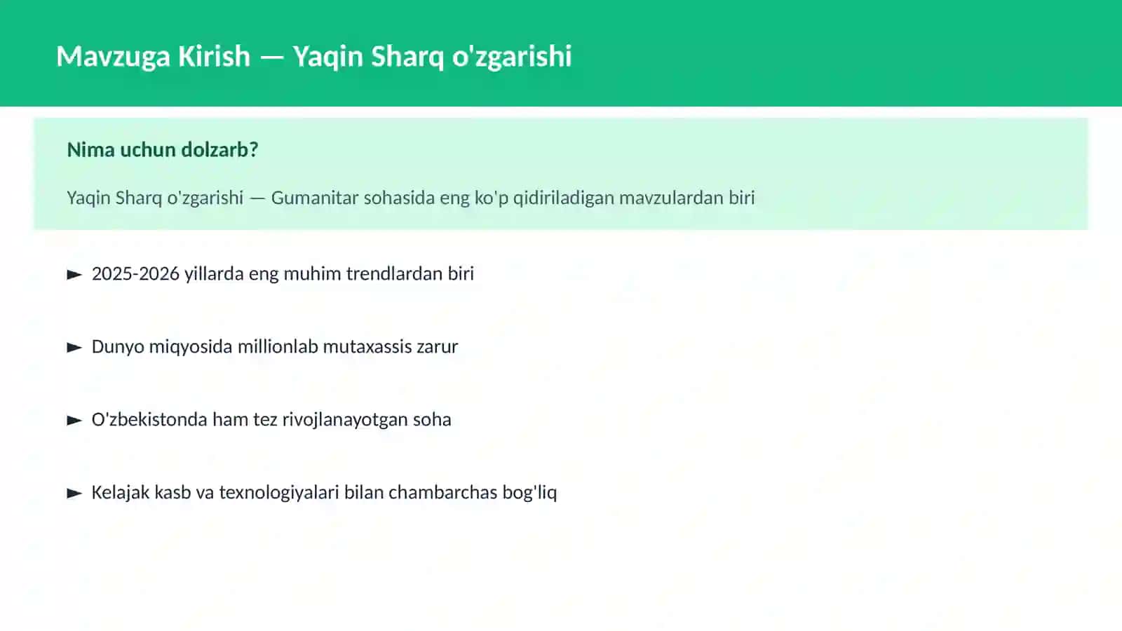 Yaqin Sharq o'zgarishi 2