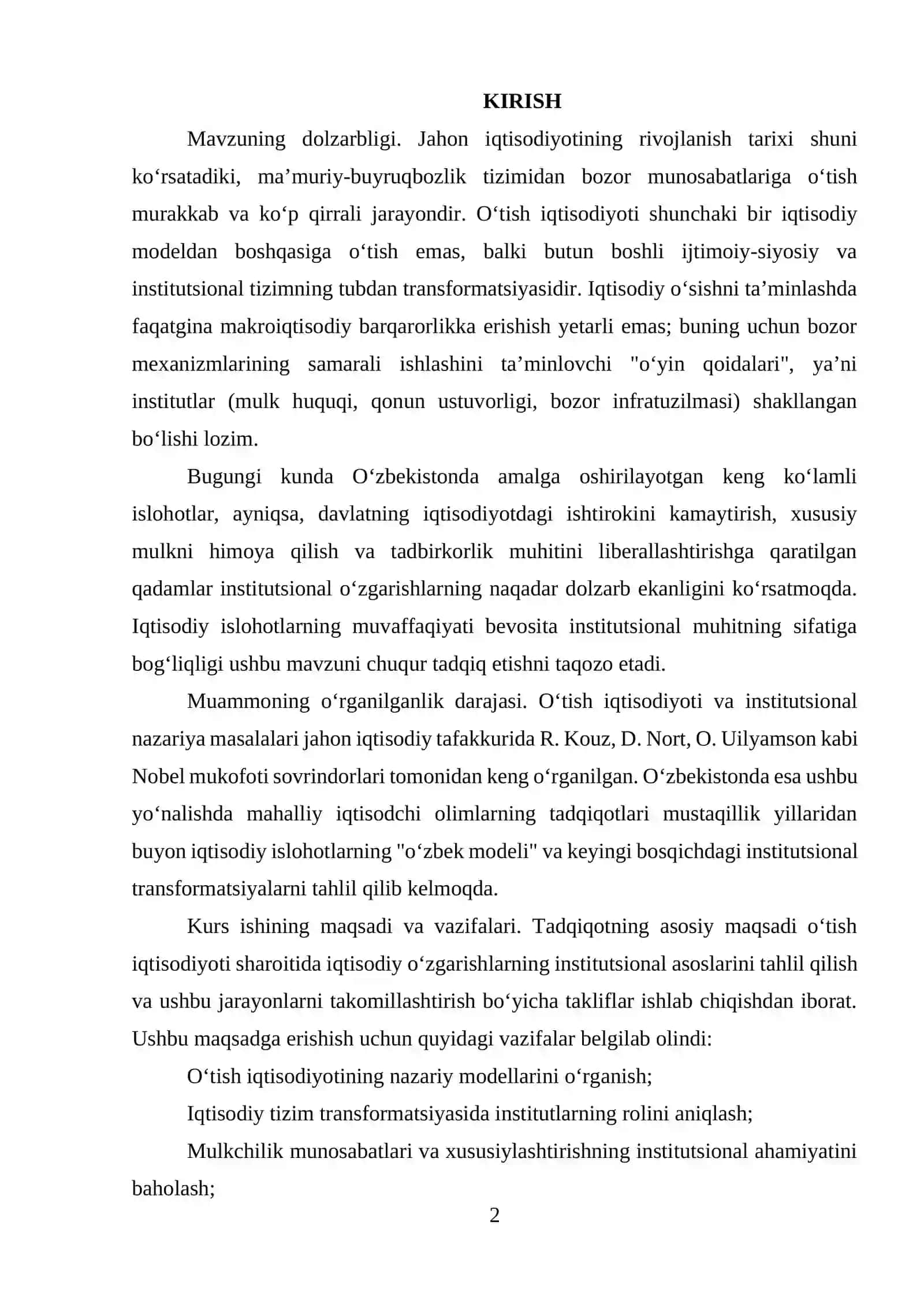 O’TISH IQTISODIYOTIDAGI IQTISODIY VA INSTITUTSIONAL O’ZGARISHLAR 2