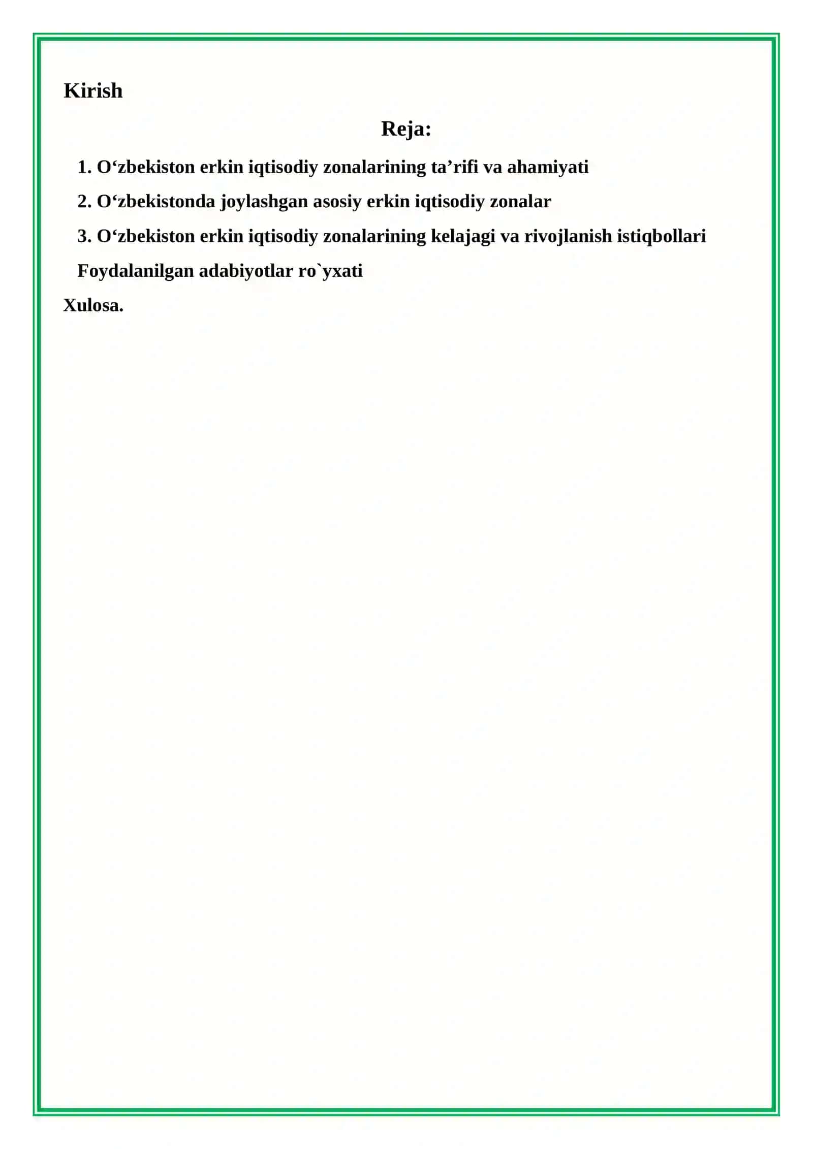 O'zbekiston erkini iqtisodiy zonalari geografiyasi 2