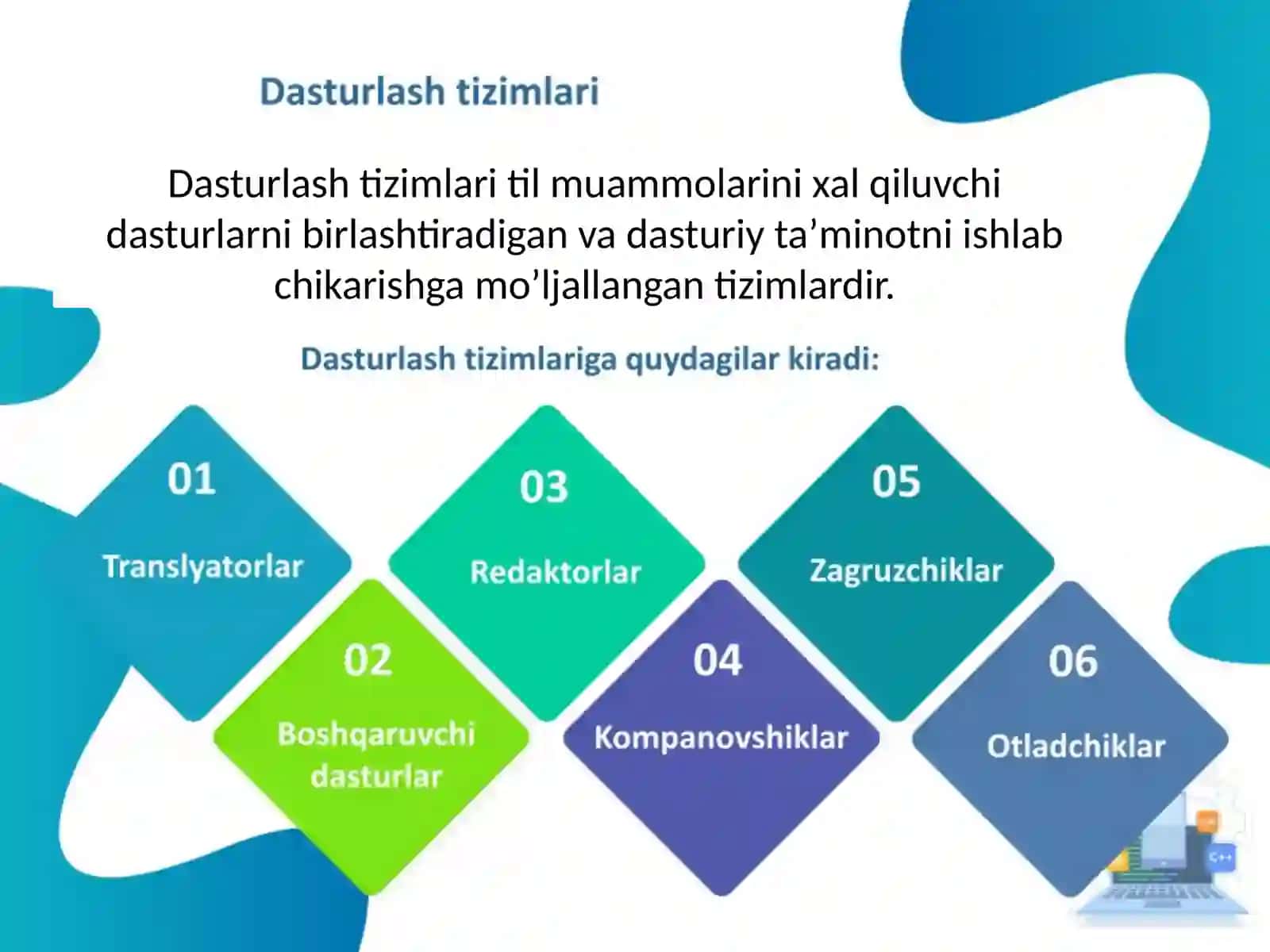 Dasturlashtirish tizimi, asosiy funktsiyalari va komponentalari 2