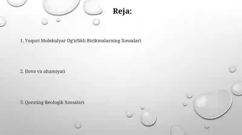 Yuqori Molekulyar Og'irlikli Birikmalarning Xossalari 2