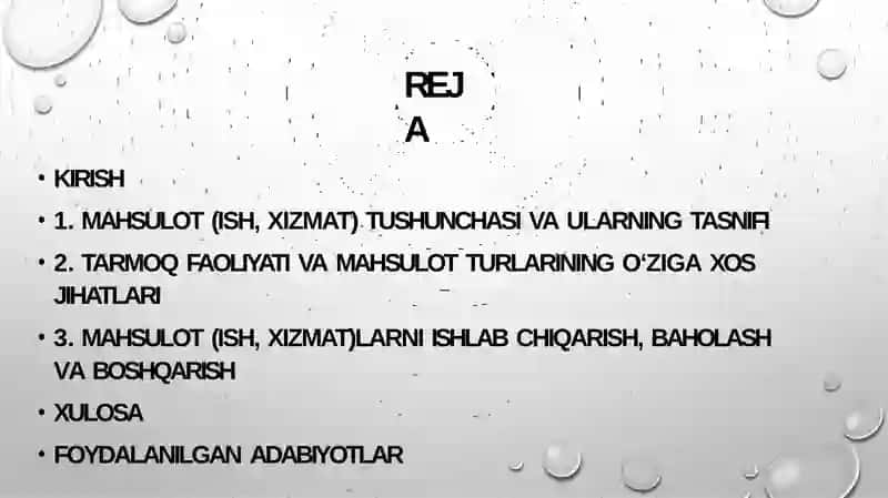 MAXSULOT (ISH, XIZMAT) LARNING, TARMOK VA FAOLIYAT TAVSIFI 2