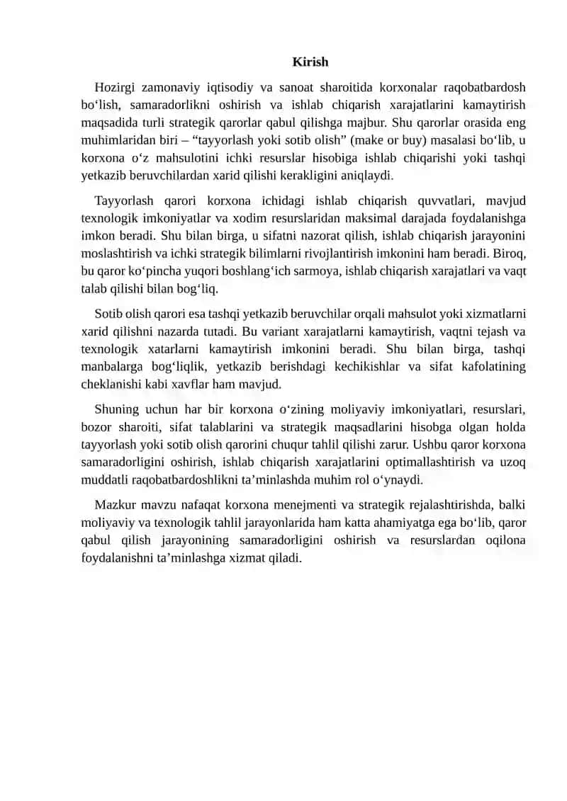 Tayyorlash yoki sotib olish qarorini tahlil qilish 2