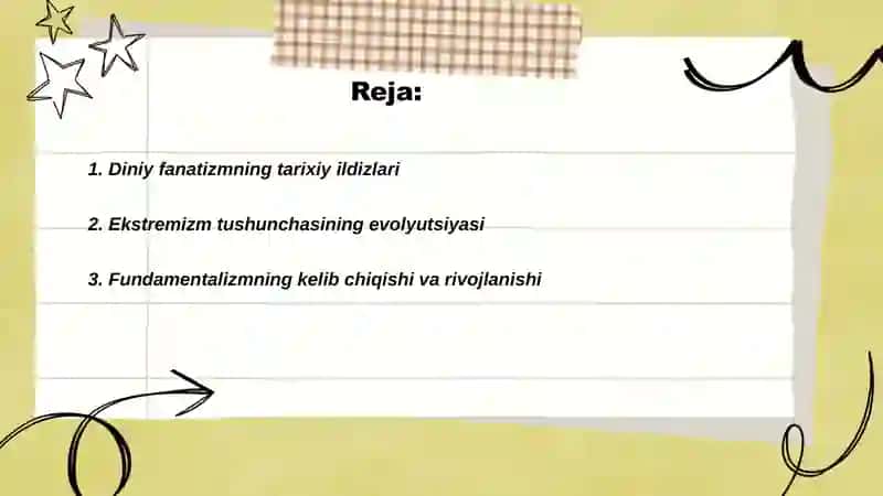 Diniy fanatizm, ekstremizm, fundamentalizm, radikalism va terrorizmning tarixi hamda ularning xavfsizlikka tahdidi 2