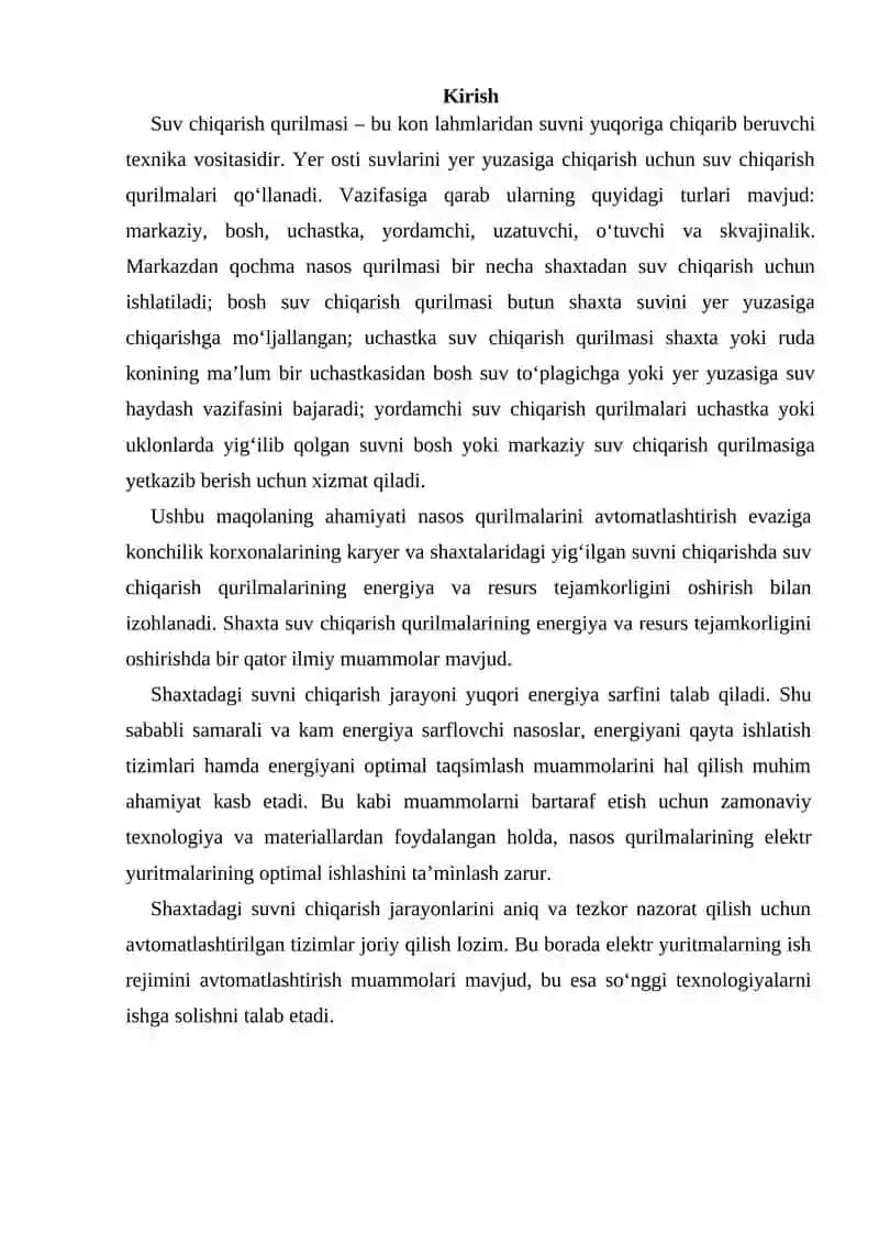 Shaxta suv chiqarish qurilmalari xarakteristikasi 2