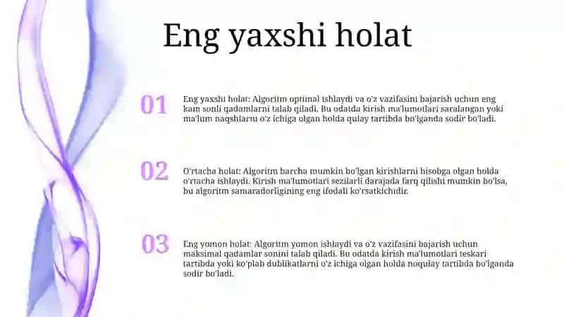 Algaritimning Yomon, O'Rta,Yaxshi Holatlari 2