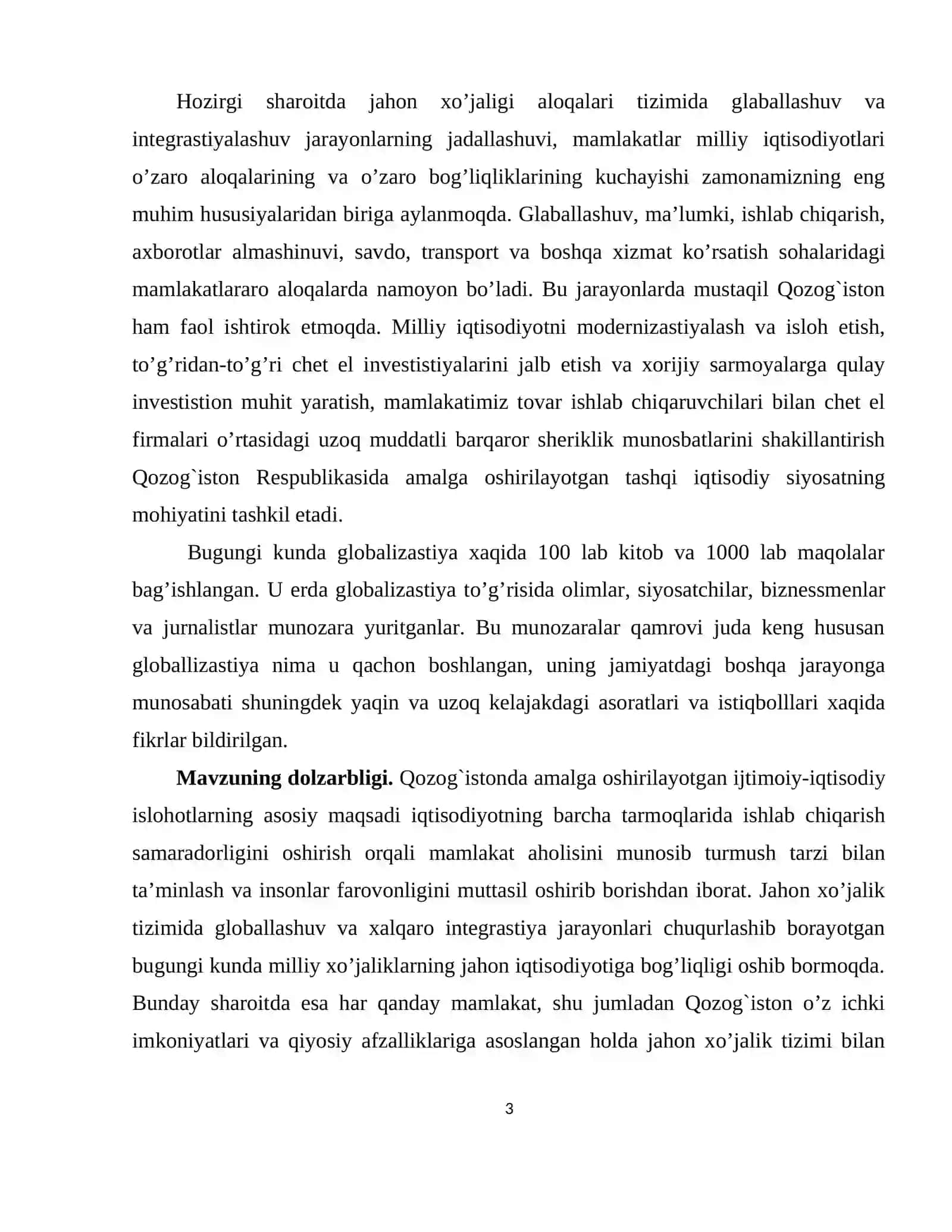 Qozog`iston iqtisodiyoti va unga globallashuvning ta`siri 2