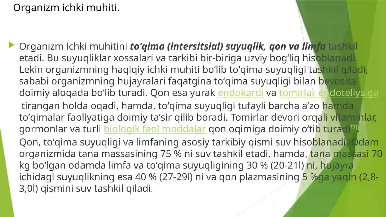 Organizm Ichki Muhitini To'qima Suyuqlik, Qon va Limfa 2
