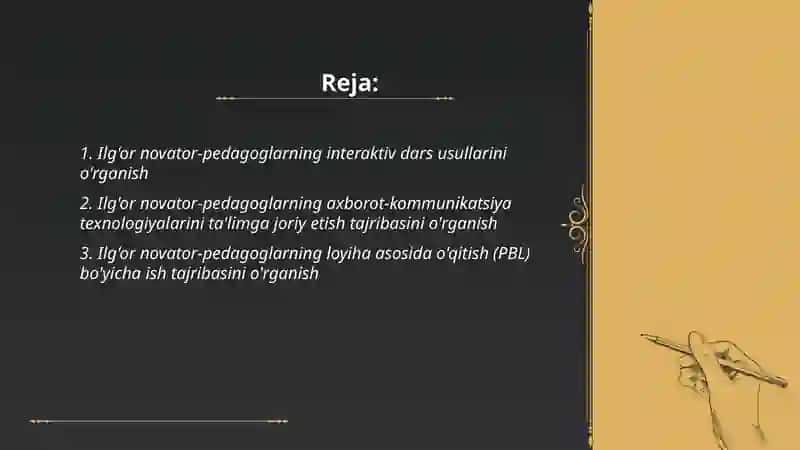 Ilg'or novator-pedagoglarning ish tajribasini o'rganish 2