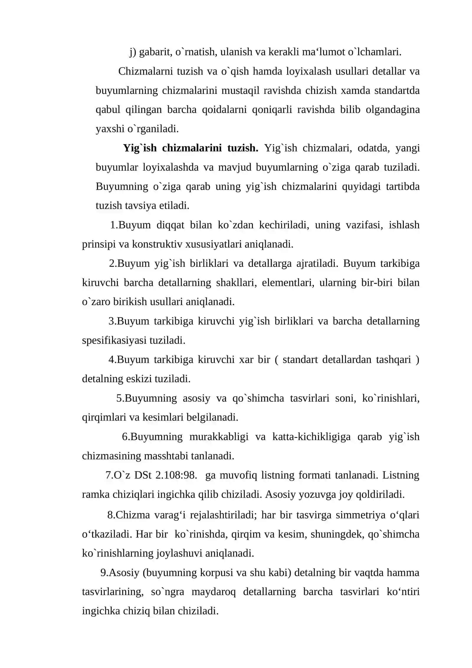 Yig`ish chizmalarini o`qish va detallarga ajratib chizish 2