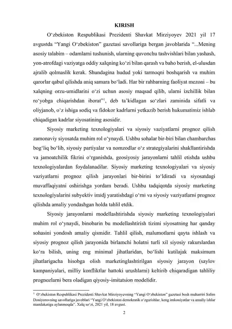 Siyosiy marketing texnologiyalari va siyosiy vaziyatlarni prognoz qilish 2