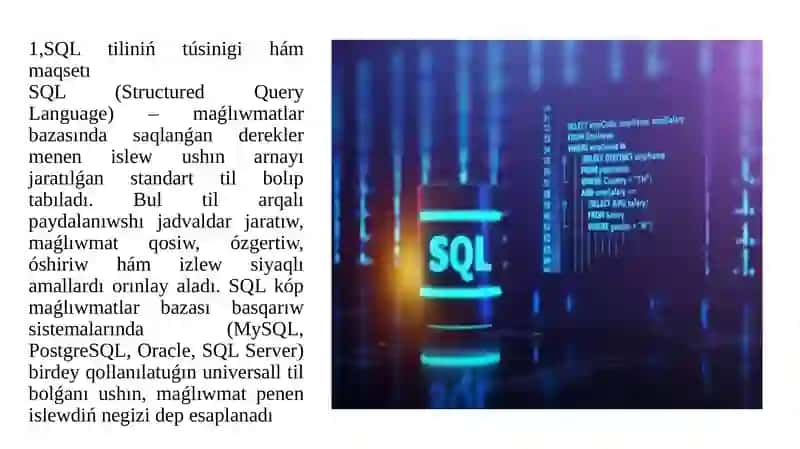 SQL tili hám SQL operatorların jazıwReje1 2