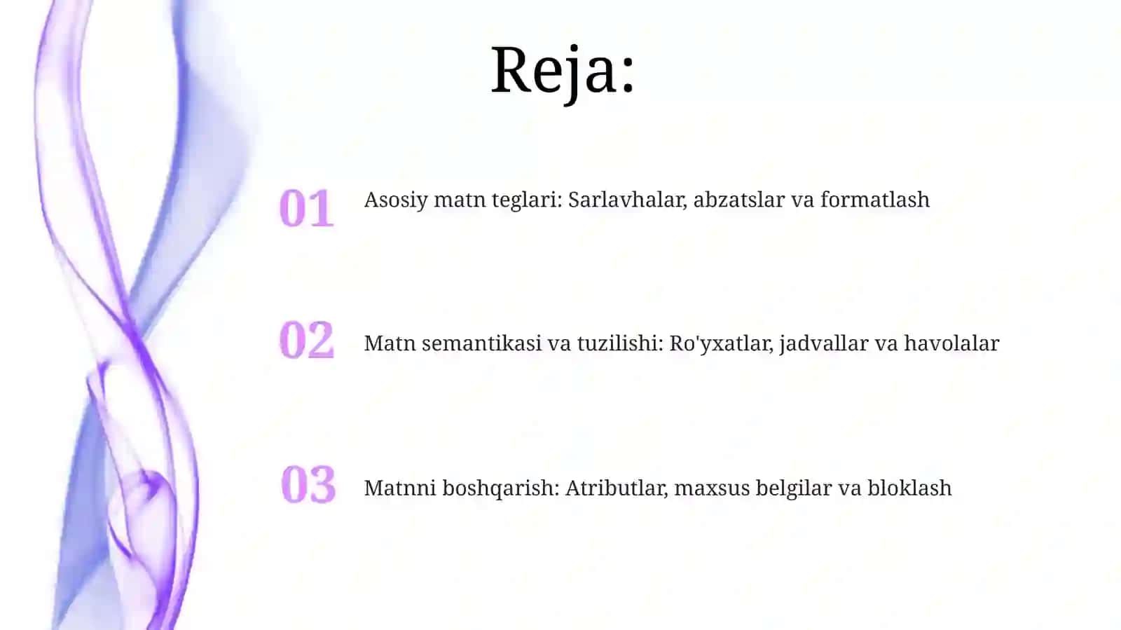 HTML tilida matnlar bilan ishlash teglari 2
