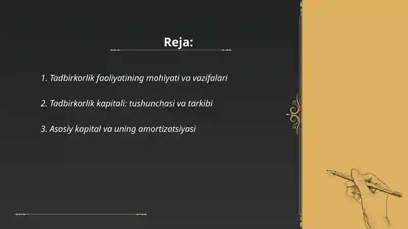Tadbirkorlik faoliyati.Tadbirkorlik kapitali va uning aylanishi 2