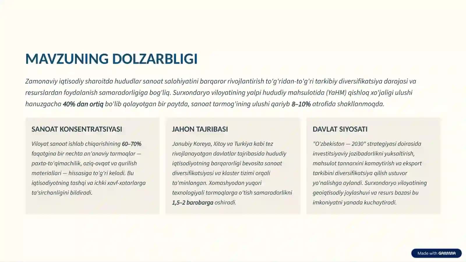 HUDUD SANOAT TARMOG'INING IQTISODIY SAMARADORLIGINI OSHIRISH VA DIVERSIFIKATSIYASINI TA'MINLASH YO'LLARI 2