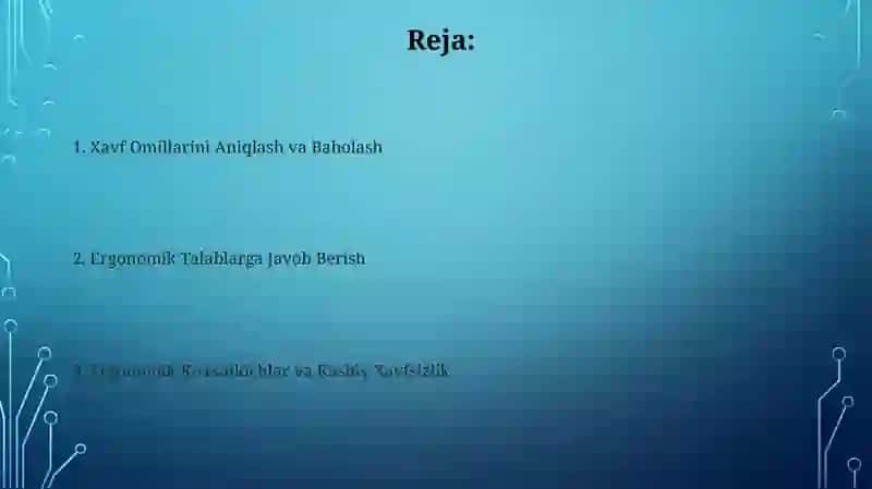 Faoliyat xafsizligini taminlashning ergonomik ko'rsatkichlarini o'rganish 2