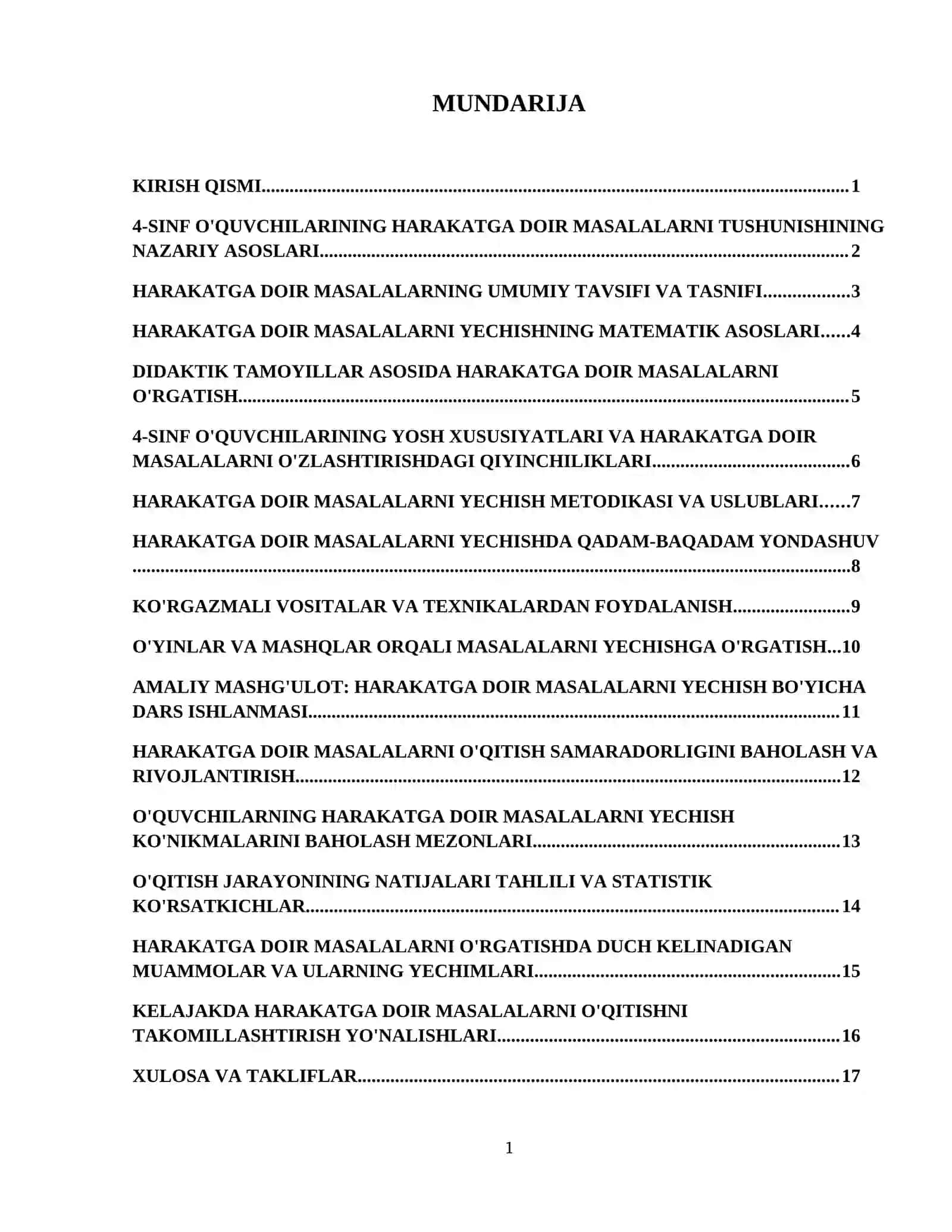4-sinfda harakatga doir masalalarni yechishga o‘rgatish. 2