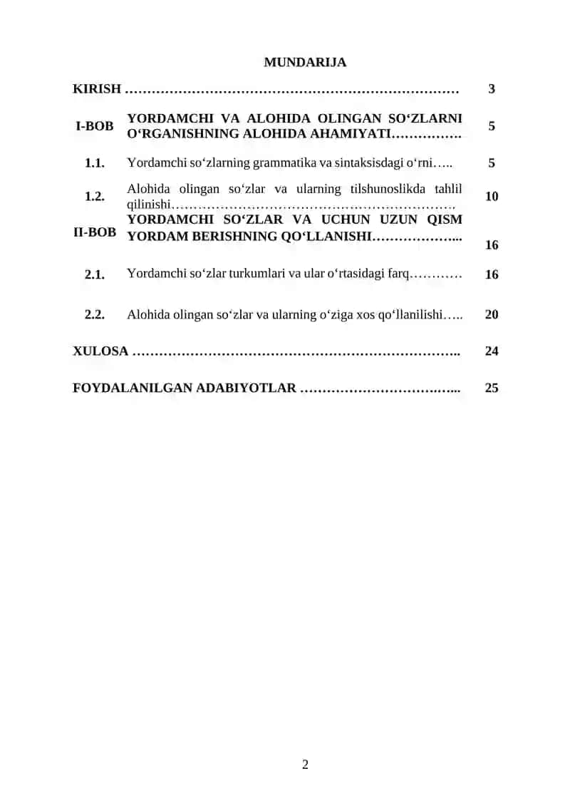 O'zbek tilida yordamchi va alohida olingan so'zlar 2