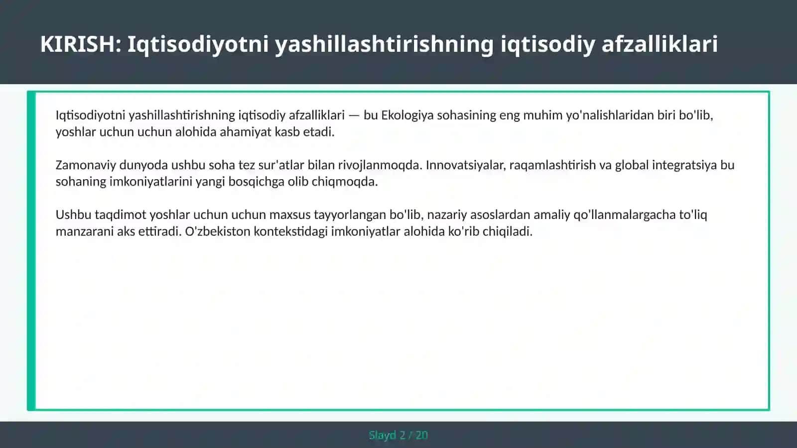 Iqtisodiyotni yashillashtirishning iqtisodiy afzalliklari 2