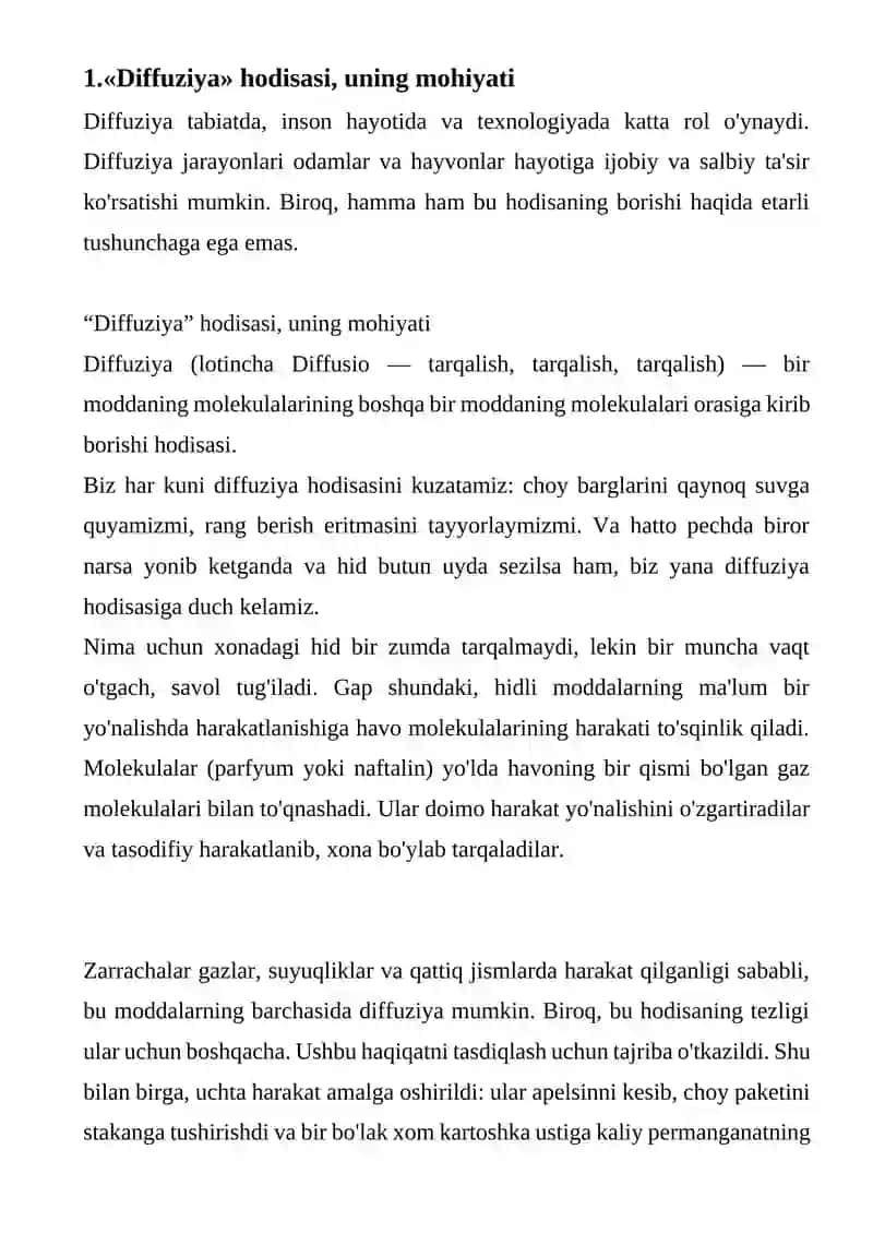 Diffuziya hodisalari. 2