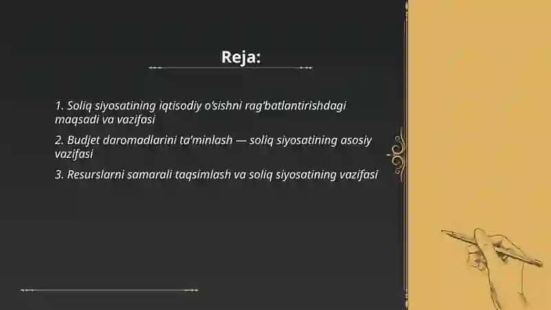 Soliq siyosati maqsadi va vazifasi 2