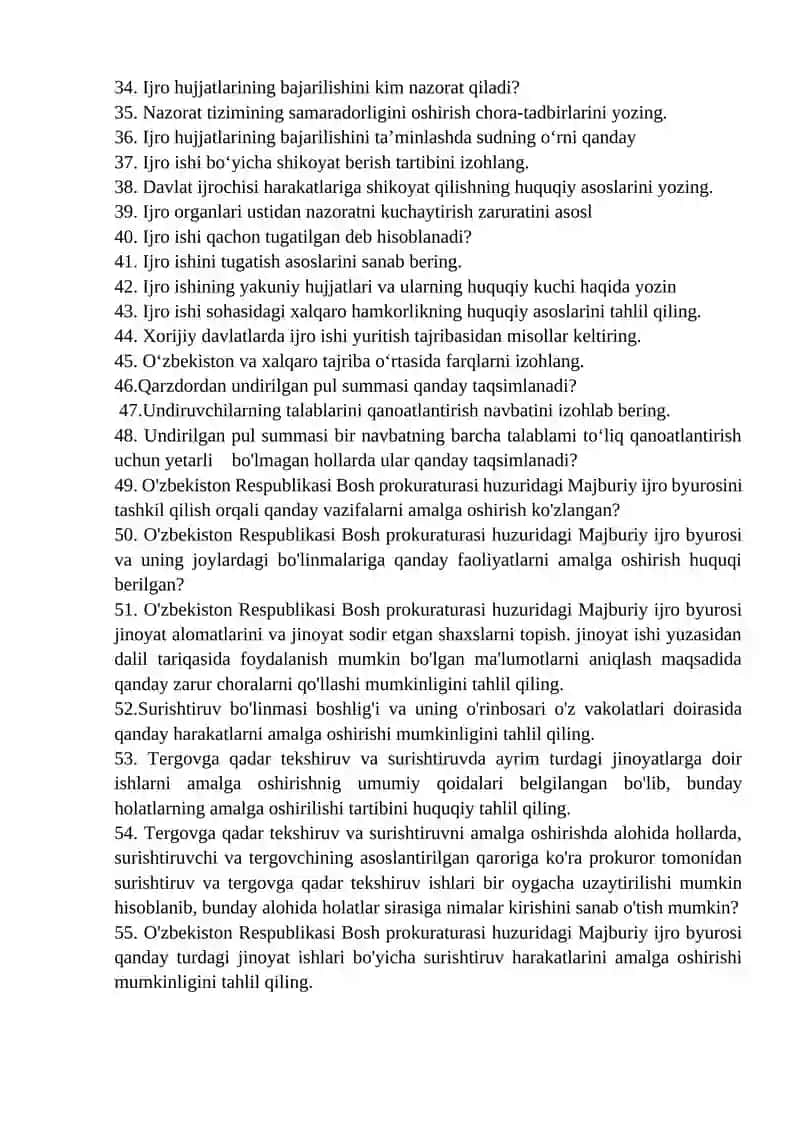 Ijro ishi yuritish fanidan oraliq savollar 2