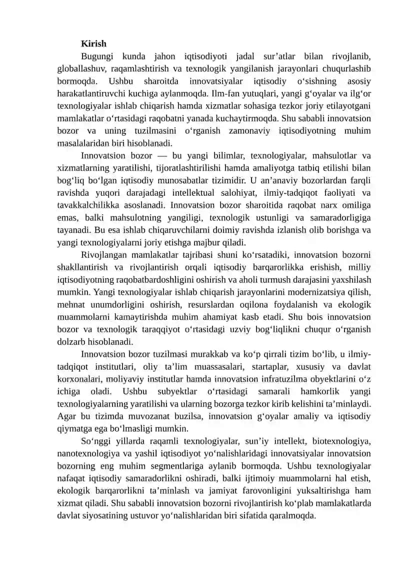 Innovatsion bozor tuzilmasi va uning yangi texnologiyalar rivojlanish ta'siri 2