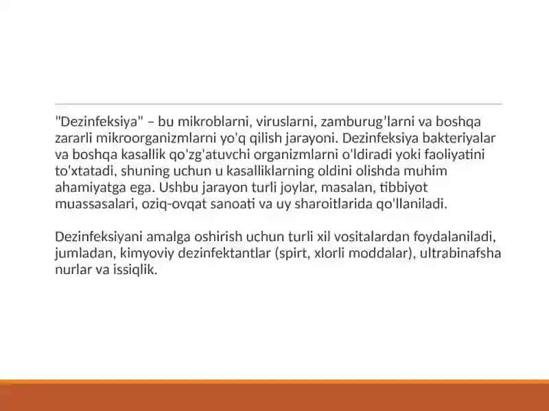 Dezinfeksiya uchun qo'llaniladigan vositalar 2