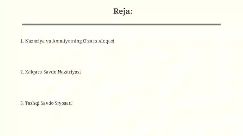 Xalqaro savdo nazariyasi. Tashqi savdo siyosati 2