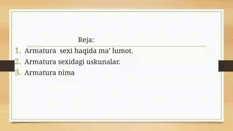 Armatura sexi uskunalari va mashinalarini joylashtirish. 2