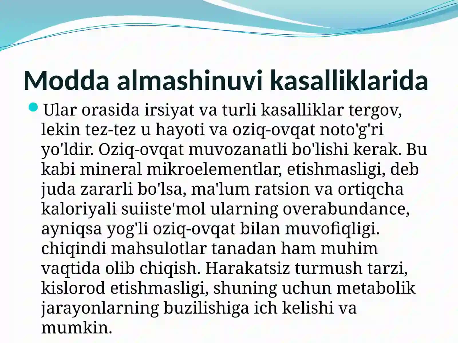 Modda almashinuv kasalliklari 2